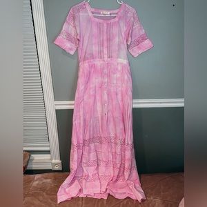 LoveShackFancy Edie Midi Dress in Peony Pink